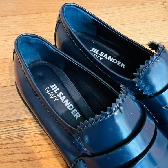 Jil Sander Navy Blue Leather Platform Shoes Eur 38.5 US 8 Chunky Loafers - Picture 5 of 15
